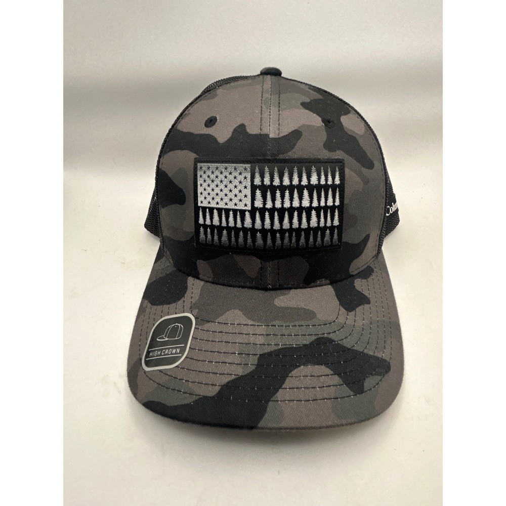 Columbia PFG Mesh Snapback Hat Camo Tree Flag‎ Trucker Cap Charcoal CU7614
